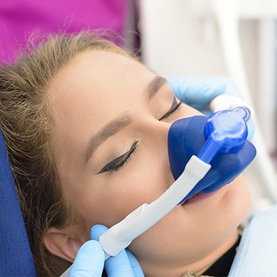 Dental patient with nitrous oxide nose mask
