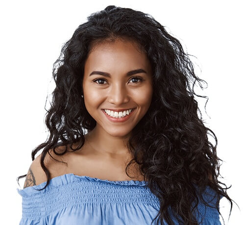 Woman with blue top smiling
